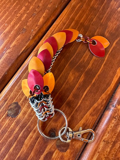 Baby Dragon Orange and Red Chain Maille KeyChain - Bonfire Baja Hoodies