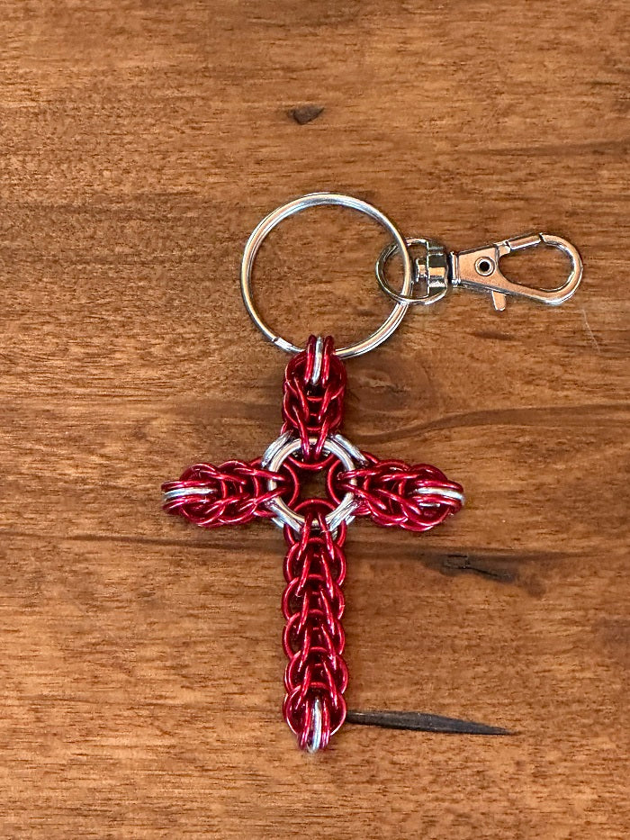 Persian Cross Red Chain Maille KeyChain - Bonfire Baja Hoodies
