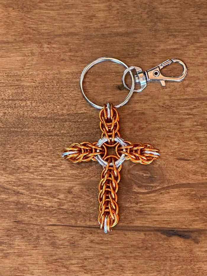 Persian Cross Orange Chain Maille KeyChain - Bonfire Baja Hoodies