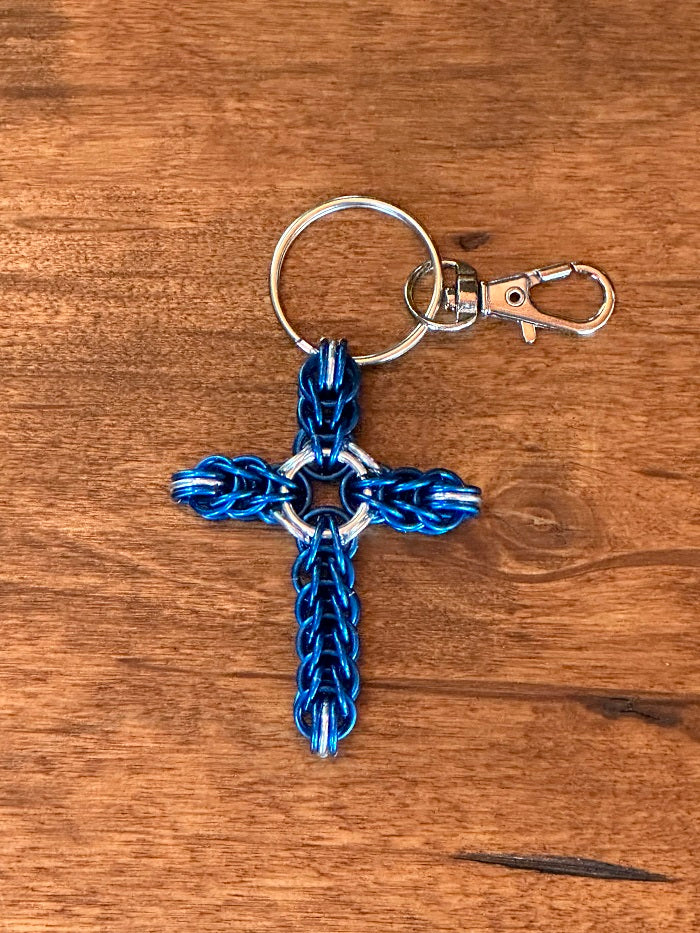 Persian Cross Blue Chain Maille KeyChain - Bonfire Baja Hoodies