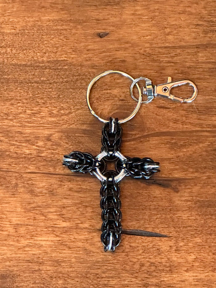 Persian Cross Black Chain Maille KeyChain - Bonfire Baja Hoodies