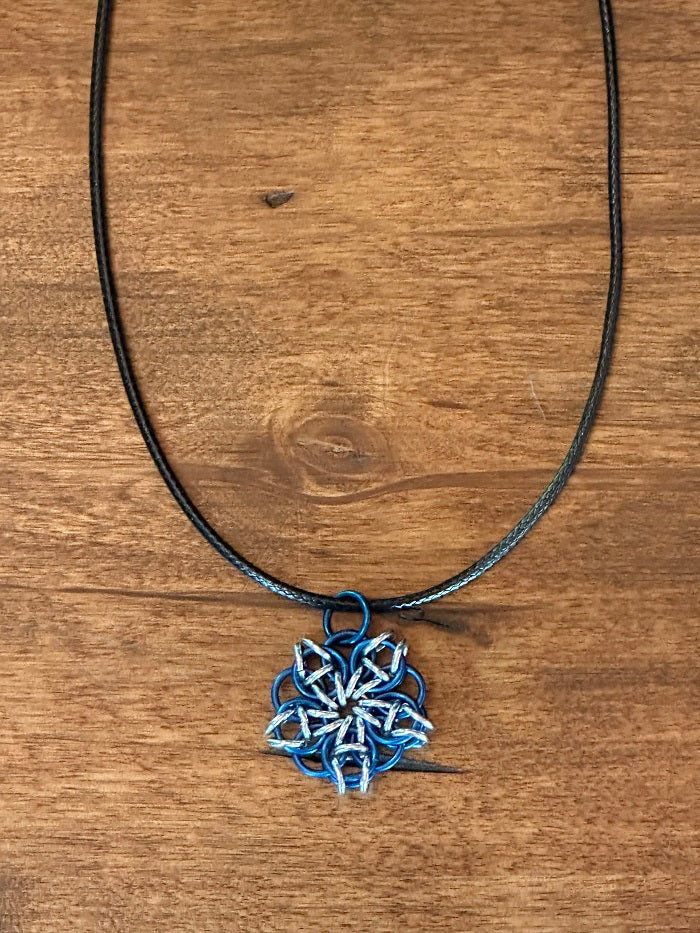 Celtic Rose blue Silver Chain Maille Necklace - Bonfire Baja Hoodies