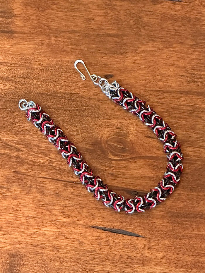 Turkish Red Silver Black Chain Maille Bracelet - Bonfire Baja Hoodies