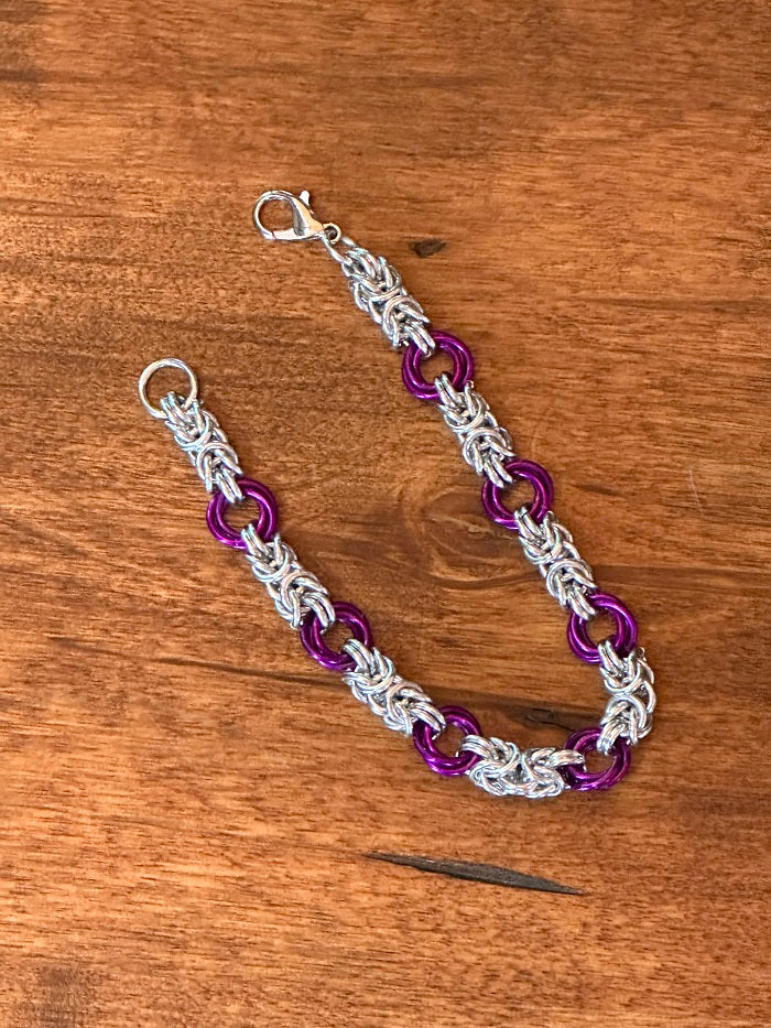 Byzantine Rose Silver Purple Chain Maille Bracelet - Bonfire Baja Hoodies