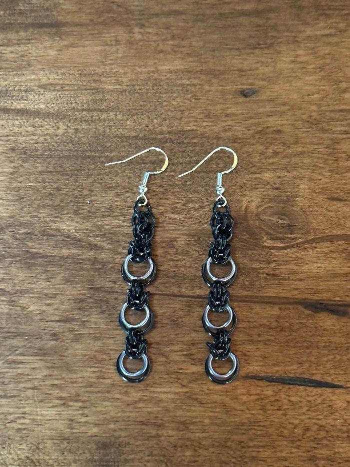 Eclipse Black Grey Chain Maille Earrings - Bonfire Baja Hoodies
