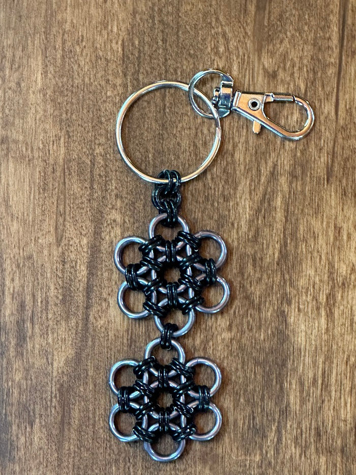 Japanese Flower Black Grey Chain Maille KeyChain - Bonfire Baja Hoodies