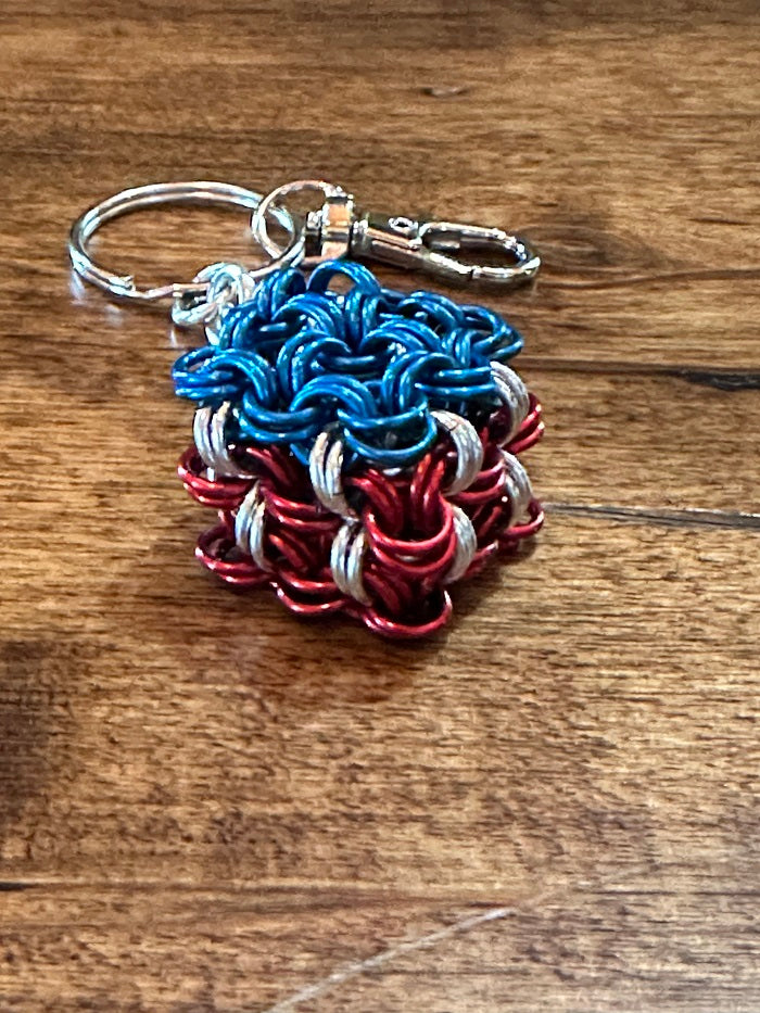 Cubix Cube Red White Blue Chain Maille KeyChain - Bonfire Baja Hoodies