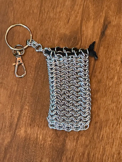 Lip Balm Pouch Silver Chain Maille KeyChain - Bonfire Baja Hoodies