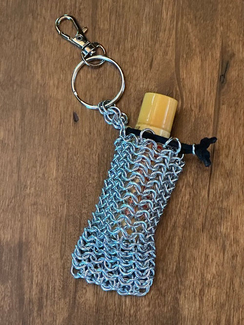 Lip Balm Pouch Silver Chain Maille KeyChain - Bonfire Baja Hoodies