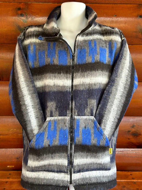 Navy Grey Black Blue Fleece Aztec Jacket - Bonfire Baja Hoodies