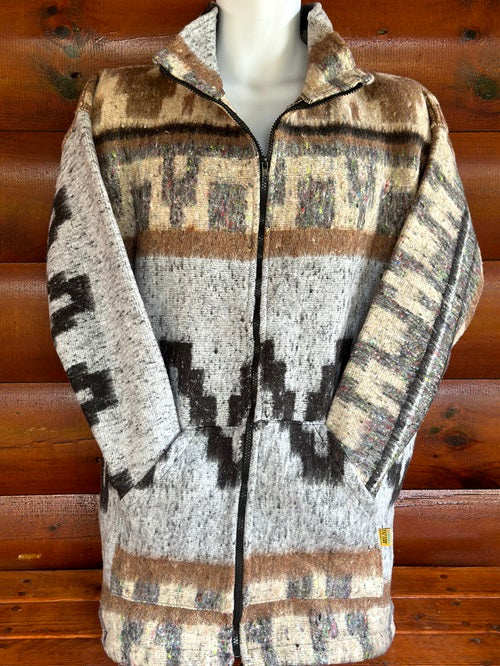 Grey Brown Beige Black Fleece Aztec Jacket - Bonfire Baja Hoodies