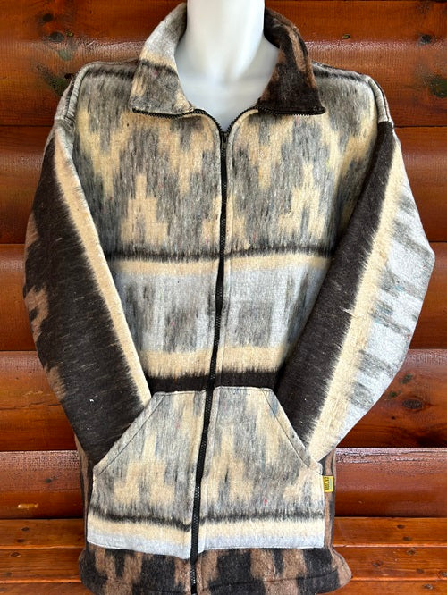 Beige Brown Black Fleece Aztec Jacket - Bonfire Baja Hoodies