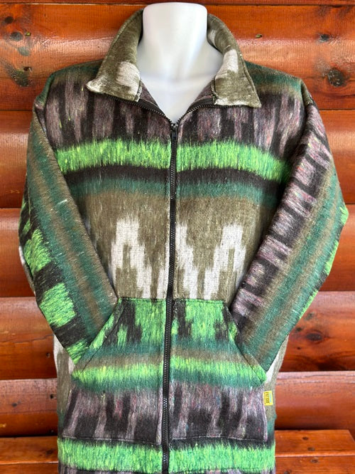 Lime Forest Olive Black Fleece Aztec Jacket - Bonfire Baja Hoodies