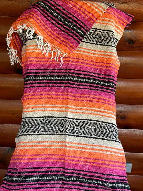 Hot Pink Orange Black Classic Mexican Blanket - Bonfire Baja Hoodies