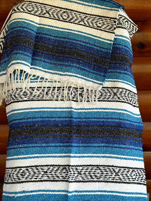 Turquoise Royal Black Classic Mexican Blanket - Bonfire Baja Hoodies