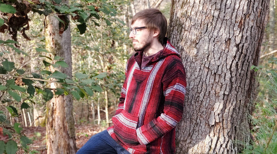 Red Black White Baja Hoodie also known as a Hippie Hoodie, Drug Rug Hoodie, Mexican Sweater, Pullover Baja Hoodie, Zip Up Baja Hoodie, Baja Jacket, Rasta Hoodie - Bonfire Baja Hoodies