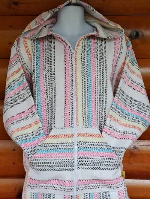White and Pink Multi Baja Hoodie - Bonfire Baja Hoodies