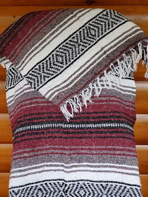 Burgundy Charcoal White Classic Mexican Blanket - Bonfire Baja Hoodies