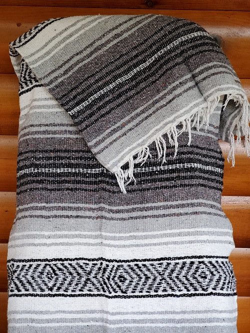 Charcoal Silver White Classic Mexican Blanket- Bonfire Baja Hoodies