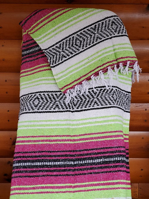 Hot Pink Apple Green White Classic Mexican Blanket - Bonfire Baja Hoodies