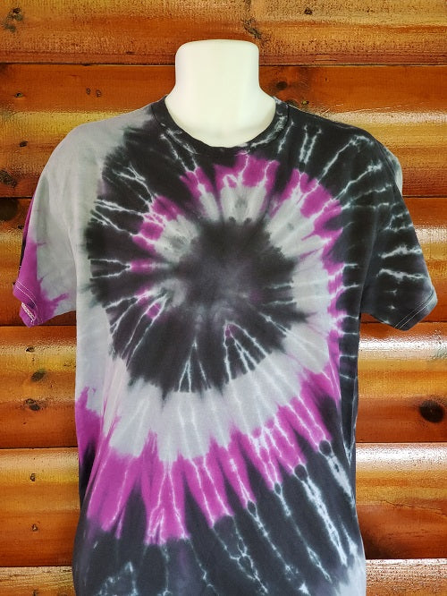 Tie Dye T-shirt Purple Black Spiral Unisex Mens T-shirt 