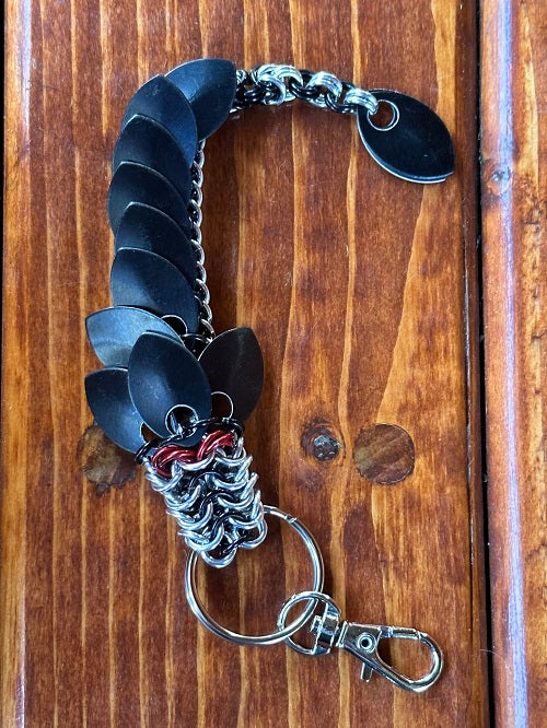 Baby Dragon Black and Silver Chain Maille KeyChain - Bonfire Baja Hoodies
