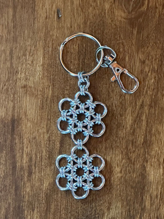 Japanese Flower Silver Chain Maille KeyChain - Bonfire Baja Hoodies