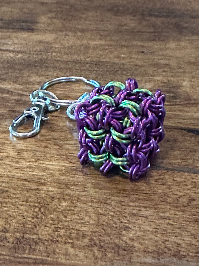 Cubix Cube Purple Lime Chain Maille KeyChain - Bonfire Baja Hoodies