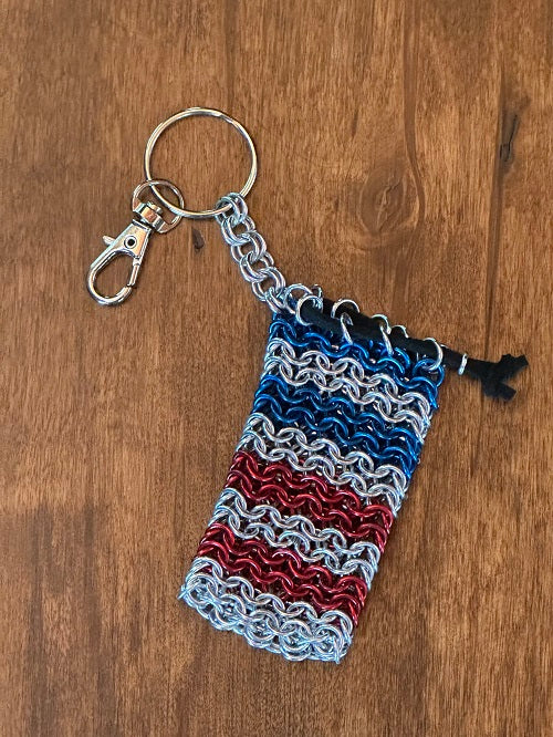 Lip Balm Pouch Red White Blue Chain Maille KeyChain - Bonfire Baja Hoodies