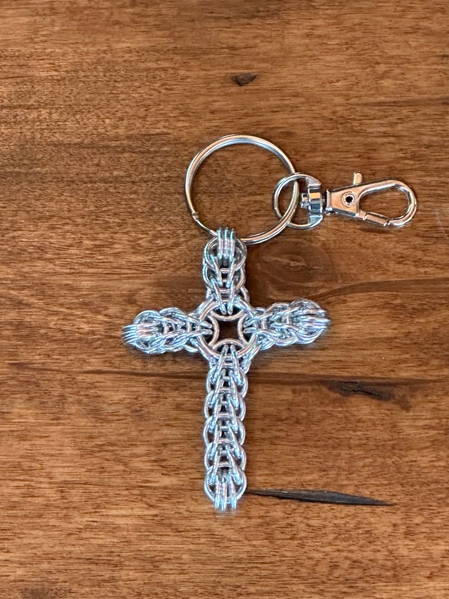 Persian Cross Silver Chain Maille KeyChain - Bonfire Baja Hoodies