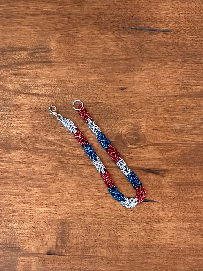 Byzantine Red Silver Blue Chain Maille Bracelet - Bonfire Baja Hoodies