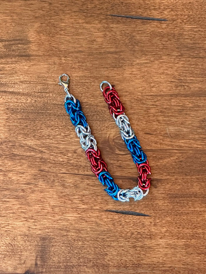 Byzantine Red Silver Blue Chain Maille Bracelet - Bonfire Baja Hoodies