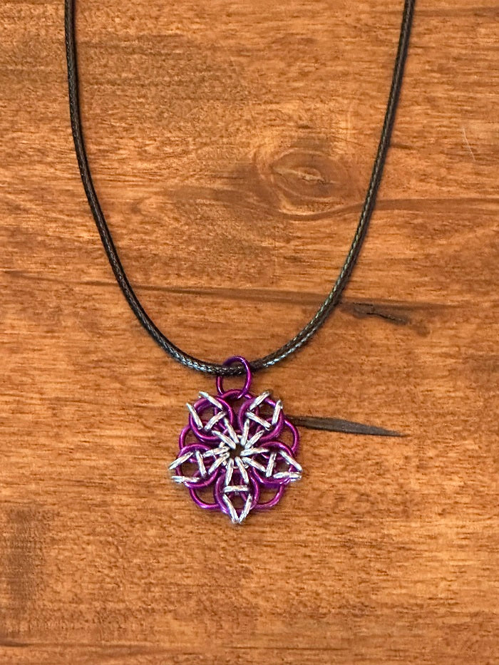 Celtic Rose Purple Silver Chain Maille Necklace - Bonfire Baja Hoodies