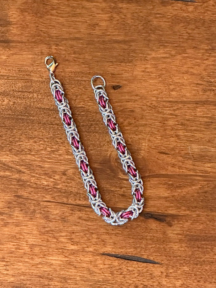Byzantine Pink Silver Chain Maille Bracelet - Bonfire Baja Hoodies