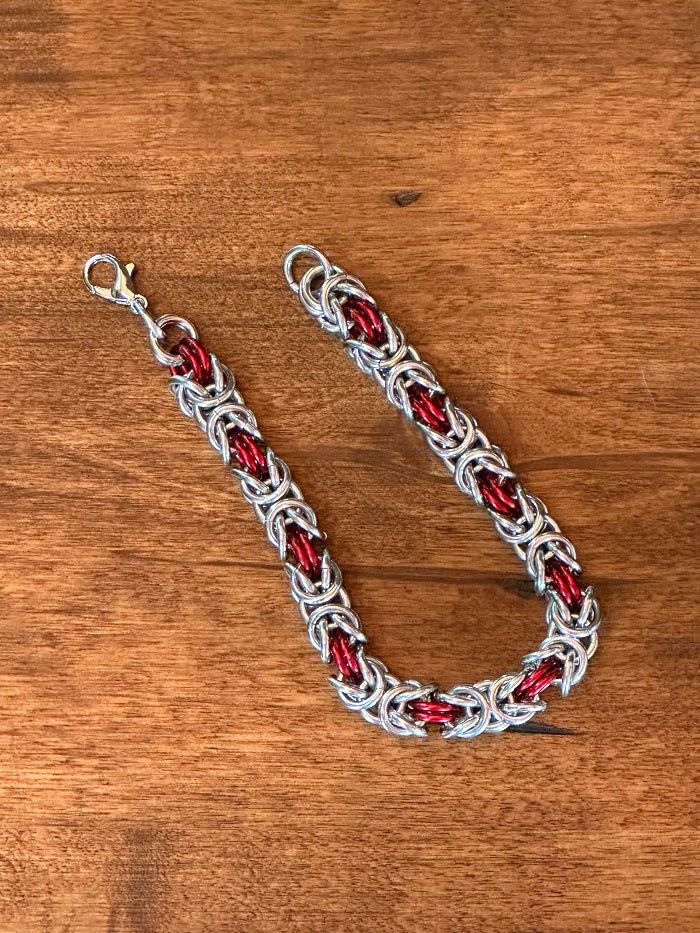 Byzantine Silver Red Chain Maille Bracelet - Bonfire Baja Hoodies