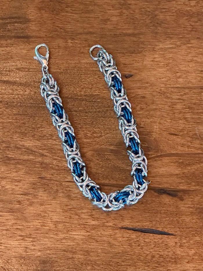 Byzantine Silver Blue Chain Maille Bracelet - Bonfire Baja Hoodies