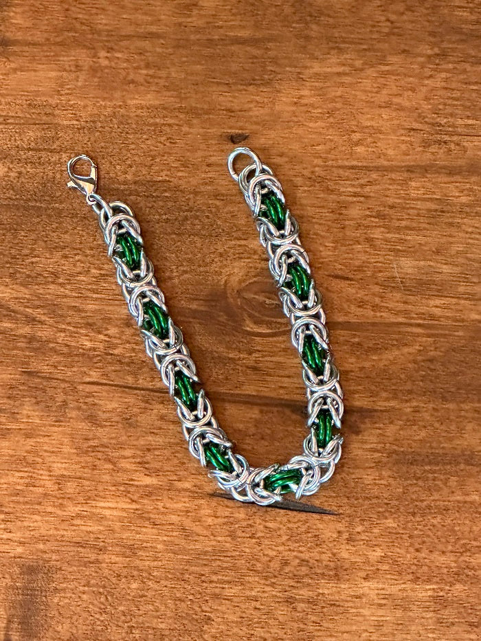 Byzantine Silver Green Chain Maille Bracelet - Bonfire Baja Hoodies