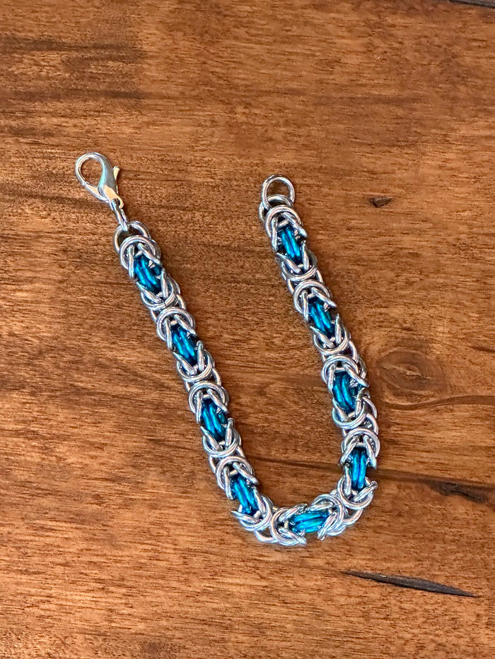 Byzantine Silver Turquoise Chain Maille Bracelet - Bonfire Baja Hoodies