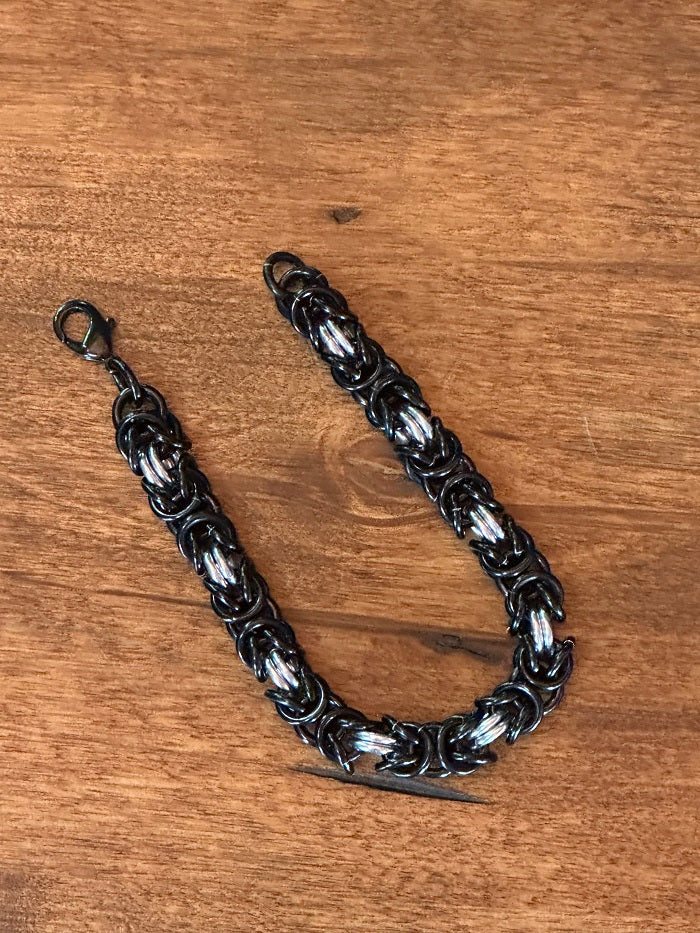 Byzantine Black Silver Chain Maille Bracelet - Bonfire Baja Hoodies