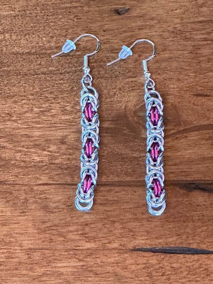 Byzantine Silver Pink Chain Maille Earrings - Bonfire Baja Hoodies