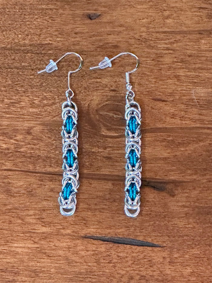 Byzantine Silver Turquoise Chain Maille Earrings - Bonfire Baja Hoodies