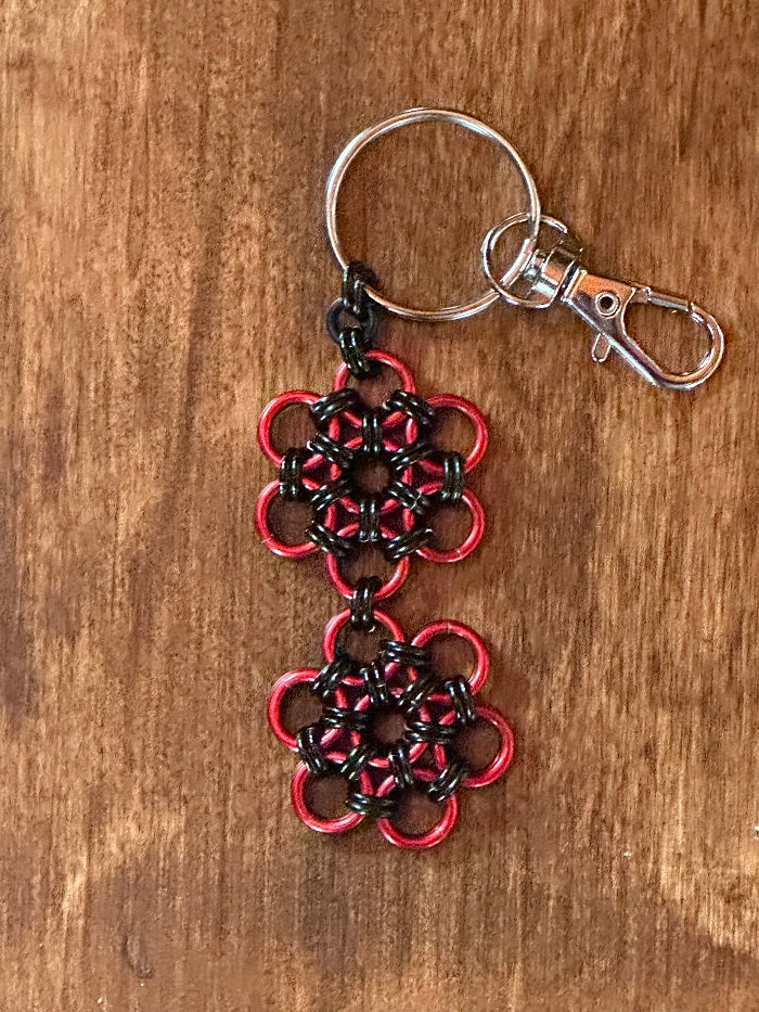 Japanese Flower Black Red Chain Maille KeyChain - Bonfire Baja Hoodies