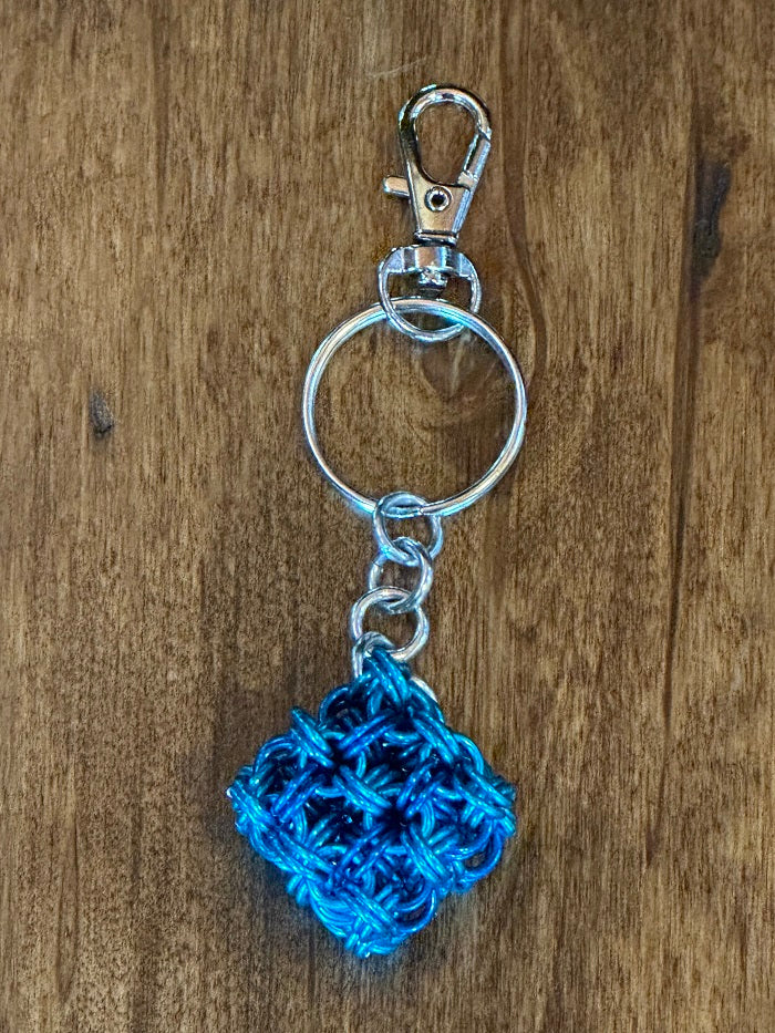 Cubix Cube Turquoise and Royal Chain Maille KeyChain - Bonfire Baja Hoodies