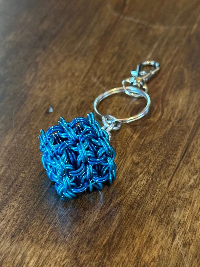 Cubix Cube Turquoise and Royal Chain Maille KeyChain - Bonfire Baja Hoodies