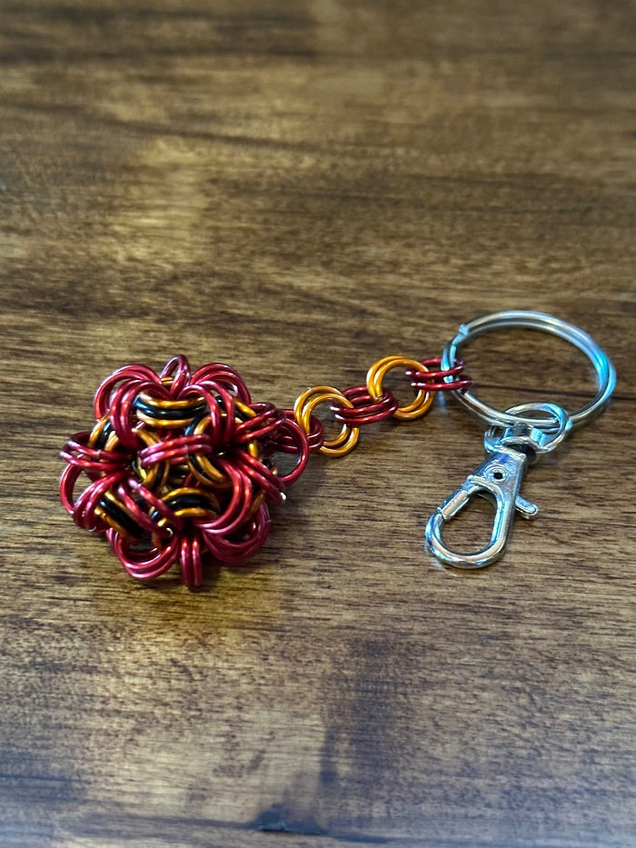 Ball N Chain Orange and Red Chain Maille KeyChain - Bonfire Baja Hoodies