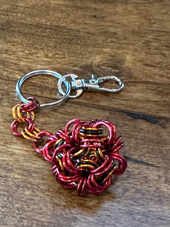 Ball N Chain Orange and Red Chain Maille KeyChain - Bonfire Baja Hoodies