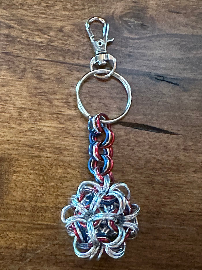 Ball N Chain Red White Blue Chain Maille KeyChain - Bonfire Baja Hoodies