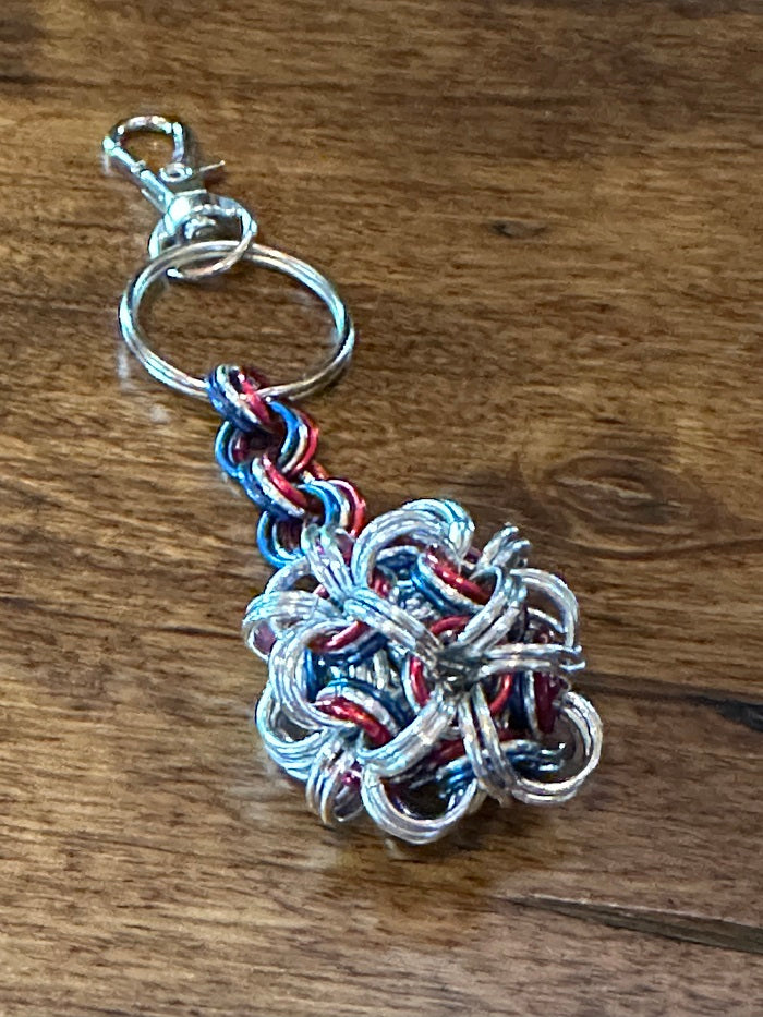 Ball N Chain Red White Blue Chain Maille KeyChain - Bonfire Baja Hoodies