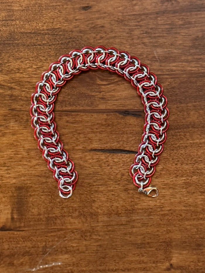 Garter Belt Red Silver Chain Maille Bracelet - Bonfire Baja Hoodies
