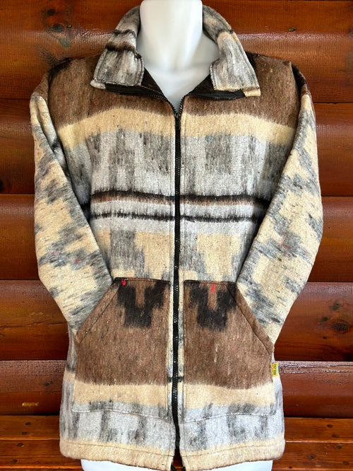 Beige Brown Grey Black Fleece Aztec Jacket - Bonfire Baja Hoodies